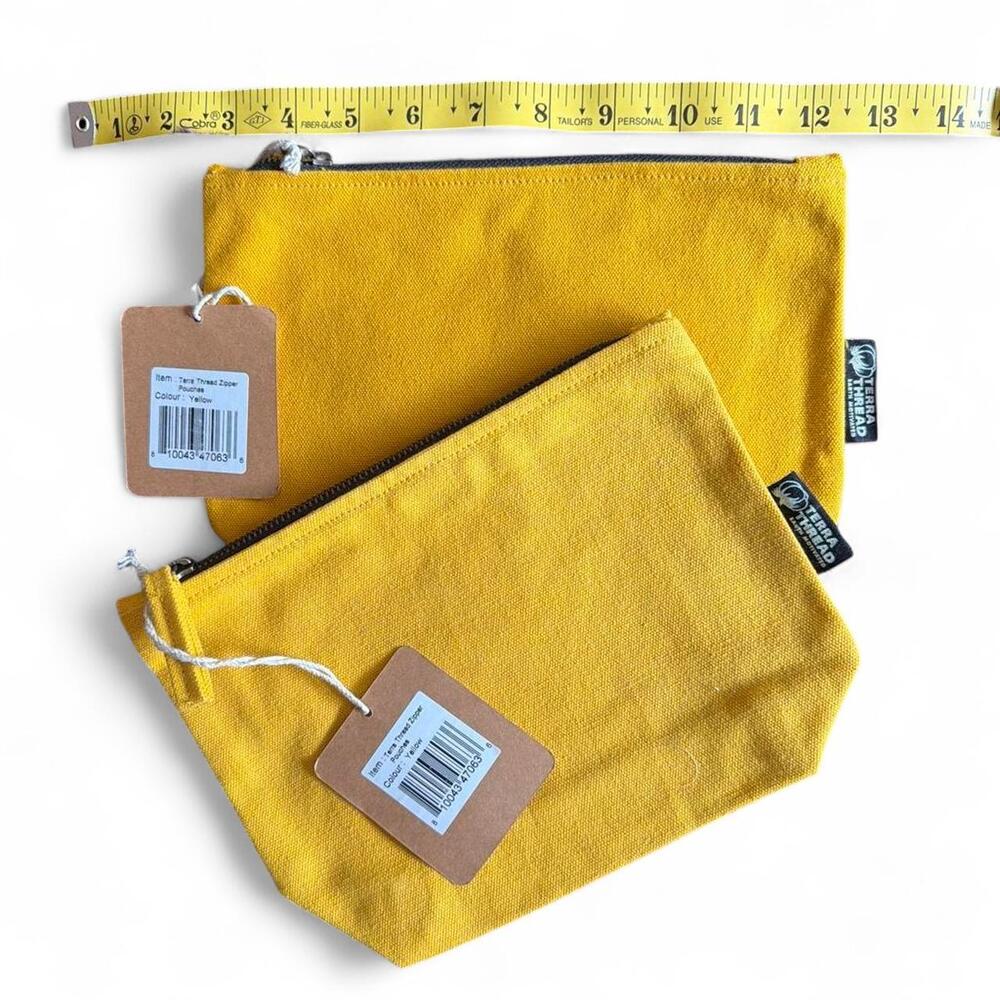 Terra Thread Organic Cotton Canvas Pouch Zipper Cosmetic Bag Mustard Yellow